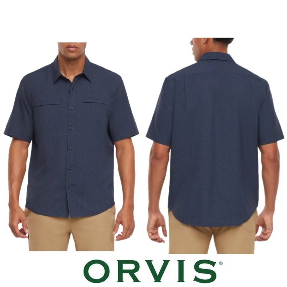 NWT Orvis Men's Short Sleeve Woven Shirt, Navy